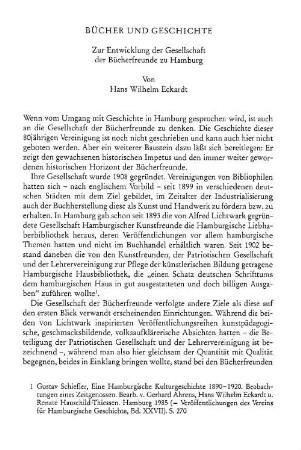 Bücher und Geschichte : zur Entwicklung der Gesellschaft der Bücherfreunde zu Hamburg