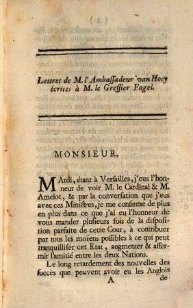 Lettres et négotiations de Monsieur van Hoey : Pour servir à l'histoire de la vie du Cardinal de Fleury