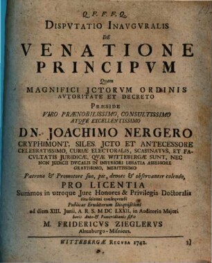 Disp. inaug. de venatione principum