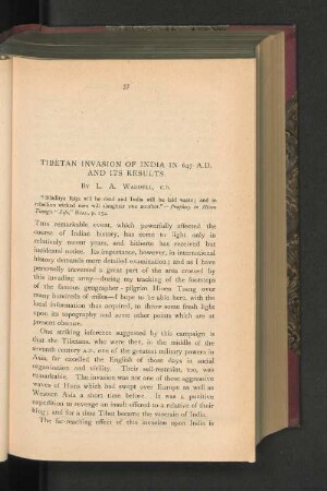 Tibetan Invasion of India in 647 A.D. and its Results.