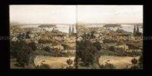 Blick über Stadtteil Wasserstadt, Víziváros, mit Kirche St. Anna zur Margareteninsel, Budapest