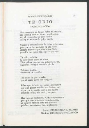 Te odio : Tango canción