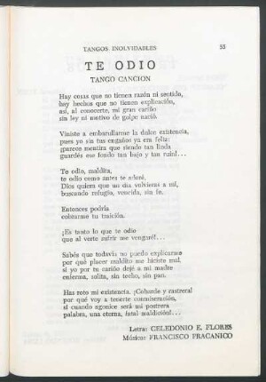 Te odio : Tango canción