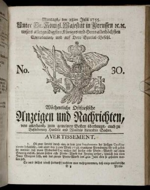No. 30. Montags, den 28ten Julii, 1755.