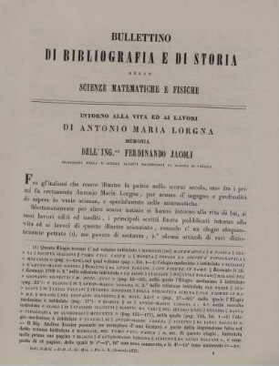 Intorno alla vita ed ai lavori di Antonio Maria Lorgna.