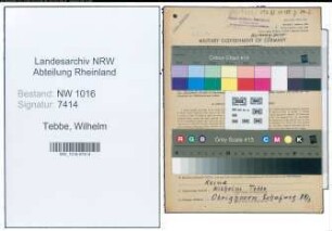 Entnazifizierung Wilhelm Tebbe , geb. 29.09.1886 (Monteur)