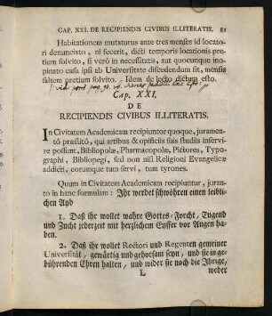 XXI. De Recipiendis civibus illiteratis.
