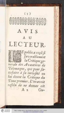 Avis au Lecteur