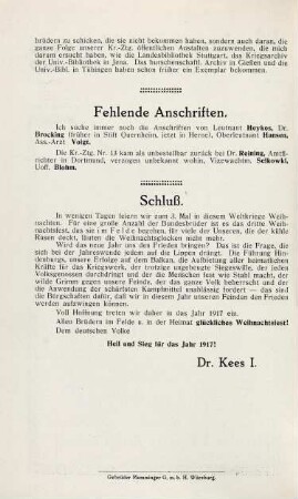 Fehlende Anschriften. Schluß.