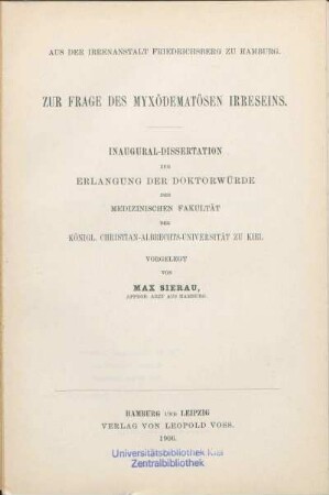Zur Frage des myxödematösen Irreseins