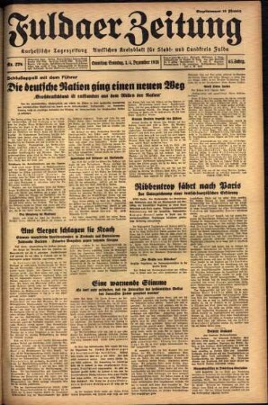 Ausgabe vom Samstag, den 03. Dezember 1938.