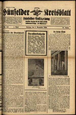 Erste Ausgabe vom Freitag, den 08. November 1940.