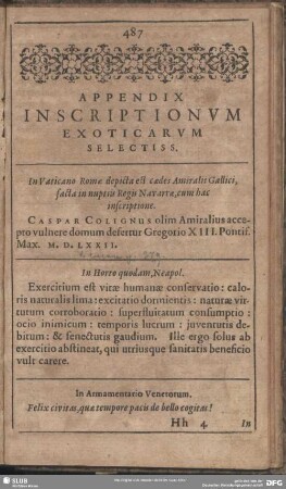 Appendix Inscriptionum Exoticarum Selectiss.