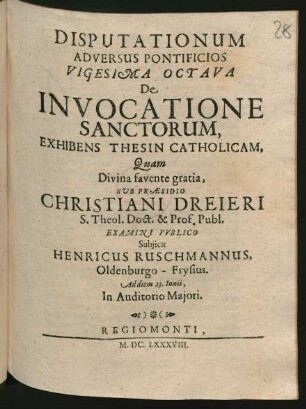 28: De Invocatione Sanctorum : Exhibens Thesin Catholicam