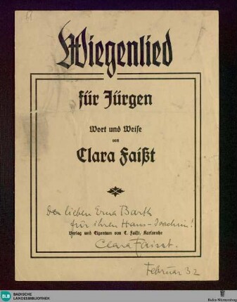 Wiegenlied : für Jürgen