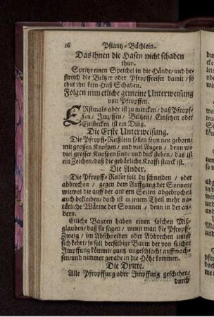 Folgen nun etliche gemeine Unterweisung von Pfropffen