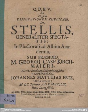 Ex Physicis Disputationem Publicam, De Stellis, Generaliter Spectatis