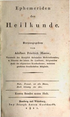 Ephemeriden der Heilkunde. 1. 1811