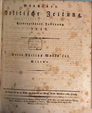 Münchener politische Zeitung : mit allerhöchstem Privilegium. 1816 = Jg. 17
