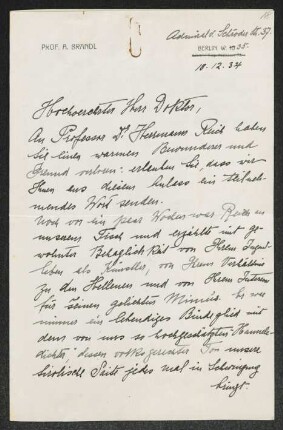 Brief von Alois Brandl und Jula Brandl an Gerhart Hauptmann