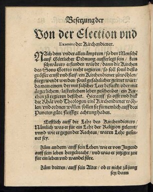 Von der Election und Examine der Kirchendiener.