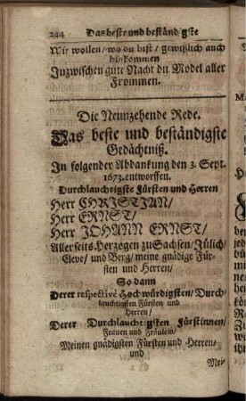 Die Neunzehende Rede. Das beste und beständigste Gedächtniß