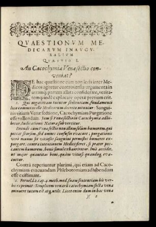 Quaestio I. An Cacochymiae Venae sectio conveniat?
