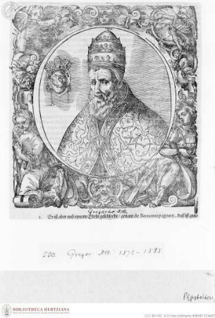 Illustrationen aus Jobin, Bernhard, Accuratae Effigies Pontificum Maximorum (...). Straßburg 1573, Gregor XIII., Papst, Porträt