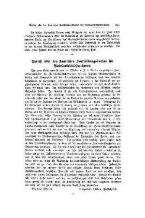 Bericht über den staatlichen Fortbildungskursus für Nadelarbeitslehrerinnen