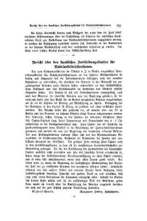 Bericht über den staatlichen Fortbildungskursus für Nadelarbeitslehrerinnen