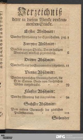 Verzeichniß derer in diesem Wercke vorkommenden Stücke.