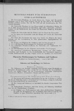 Mitteilungen für Studenten und Gasthörer