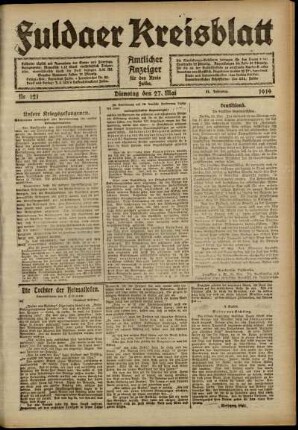 Ausgabe vom Dienstag, den 27. Mai 1919.