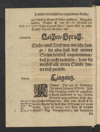 Leichen-Spruch. (17. Versicul des XXXVIIIsten Capitels Esaiae)
