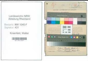 Entnazifizierung Walter Kroenfeld , geb. 19.09.1905 (Steuerinspektor)