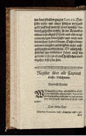 Register über alle Capittel dieses Büchleins