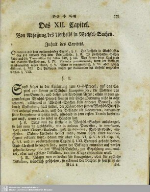 Das XII. Capitel. Von Abfassung des Urtheils in Wechsel-Sachen