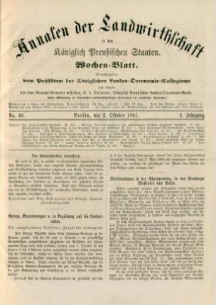 No. 40. Berlin, den 2. Oktober 1861. I. Jahrgang.