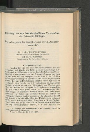 Mitteilungen aus dem landwirtschaftlichen Versuchsfelde der Universität Göttingen.
