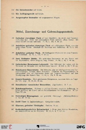 Möbel, Einrichtungs- und Gebrauchsgegenstände (Nr. 155-214)