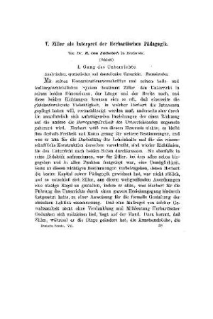 T. Ziller als Interpret der Herbartischen Pädagogik : (Schluß)