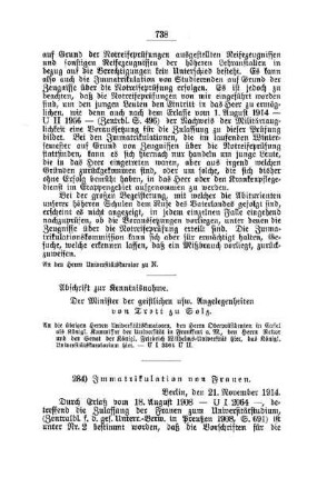 Immatrikulation von Frauen : [B. Universitäten]