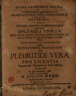 Disp. inaug. de pleuritide vera