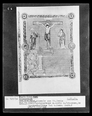 Missale aus Saint-Denis — Kreuzigungsgruppe, Folio 16
