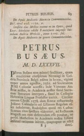 Petrus Busaeus. M. D. LXXXVII.