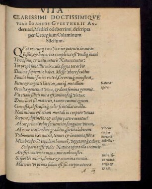 Vita Clarissimi doctissimique Viri Ioannis Guintherii Andernaci, Medici celeberrimi, descripta per Georgium Calaminum Silesium.