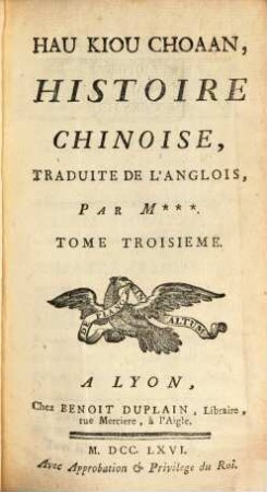 Hau Kiou Choaan, Histoire Chinoise. 3