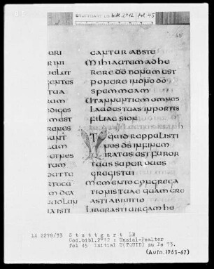 Lateinischer Psalter in Unzialschrift, 3 Bände — Initiale U(tquid), Folio 45recto
