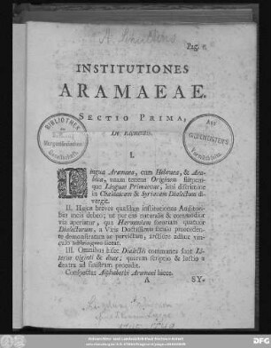 Institutiones Aramaeae : 232 paginae ceterae nondum apparuerunt