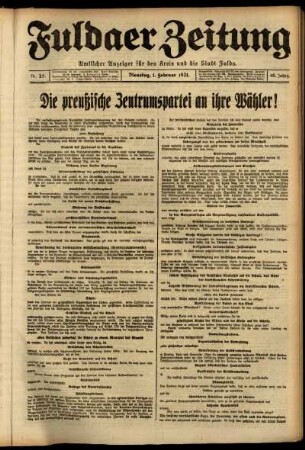 Erste Ausgabe vom Dienstag, den 01. Februar 1921.